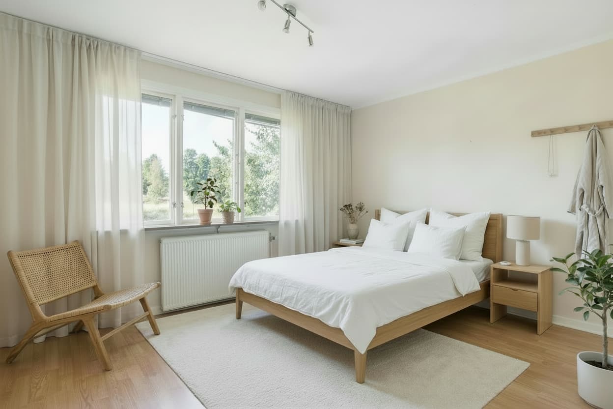 Scandinavian bedroom after AI homestaging - professionally styled with modern furniture and decor in 5 minutes